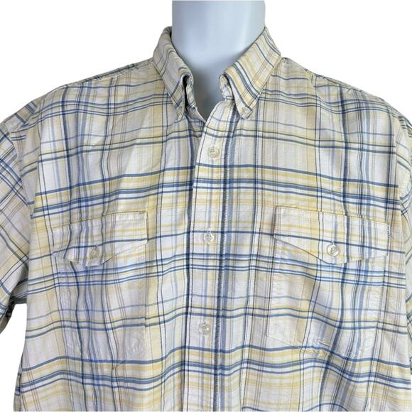 Roper Cotton Short Sleeve Button Down Shirt Size Large Blue Yellow White - Picture 2 of 7